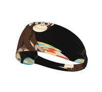Elastic Sports Headband Hairband BROLEO Little monkey drawing a path Printing Quick Drying, Moisture Wicking