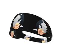 Elastic Sports Headband Hairband BROLEO Little penguin eating popcorn Printing Quick Drying, Moisture Wicking