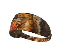 Elastic Sports Headband Hairband BROLEO Little squirrel holding flowers Prints Soft, Breathable, Quick-Dry