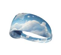 Elastic Sports Headband Hairband BROLEO Little stars in the white clouds Prints Soft, Breathable, Quick-Dry