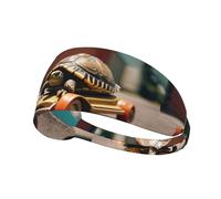 Elastic Sports Headband Hairband BROLEO Little turtle on a toy car Prints Soft, Breathable, Quick-Dry