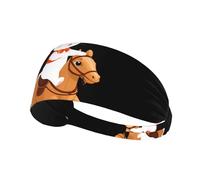 Elastic Sports Headband Hairband BROLEO Little white rabbit riding a wooden horse Prints Soft, Breathable, Quick-Dry