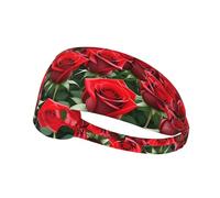 Elastic Sports Headband Hairband BROLEO Many red roses Printing Quick Drying, Moisture Wicking