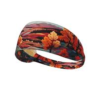 Elastic Sports Headband Hairband BROLEO Maple leaves and hills Prints Soft, Breathable, Quick-Dry