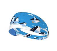 Elastic Sports Headband Hairband BROLEO penguins on the iceberg Printing Quick Drying, Moisture Wicking