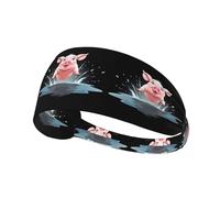 Elastic Sports Headband Hairband BROLEO Pig jumping into the puddle Prints Soft, Breathable, Quick-Dry