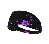 Elastic Sports Headband Hairband BROLEO Purple flowers in dead branches Printing Quick Drying, Moisture Wicking