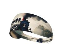 Elastic Sports Headband Hairband BROLEO Steam Train Clouds Printing Quick Drying, Moisture Wicking