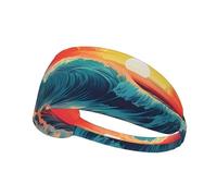 Elastic Sports Headband Hairband BROLEO Sunset and Sunrise with Ocean Sea Waves Printing Quick Drying, Moisture Wicking