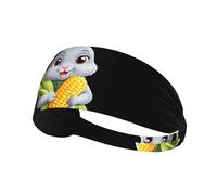 Elastic Sports Headband Hairband BROLEO The grey rabbit with a full harvest Printing Quick Drying, Moisture Wicking