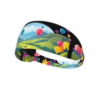 Elastic Sports Headband Hairband BROLEO The valley is filled with balloons Printing Quick Drying, Moisture Wicking