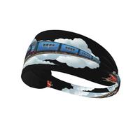 Elastic Sports Headband Hairband BROLEO Train passing through the clouds Prints Soft, Breathable, Quick-Dry