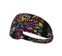 Elastic Sports Headband Hairband BROLEO Wacky Graffiti Printing Quick Drying, Moisture Wicking