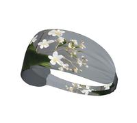 Elastic Sports Headband Hairband BROLEO White Natural Greenery Twig Printing Quick Drying, Moisture Wicking