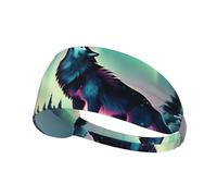 Elastic Sports Headband Hairband BROLEO Wolves Howl in the Northern Lights Printing Quick Drying, Moisture Wicking