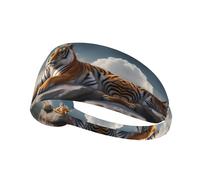 Elastic Sports Headband Hairband DDCXZPP Majestic Tiger Resting on a Rock with Cloudy Sky Printing Athletic Band for Women, Men