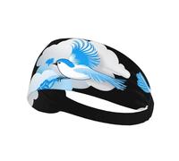 Elastic Sports Headband Hairband HYTTER Blue Birds Dancing on The Clouds Picture Spandex, Soft, Breathable, Quick-Dry