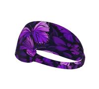 Elastic Sports Headband Hairband HYTTER Butterfly Purple Picture Spandex, Soft, Breathable, Quick-Dry
