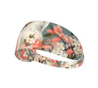 Elastic Sports Headband Hairband HYTTER Horse in Front Flowering Trees Picture Spandex, Soft, Breathable, Quick-Dry