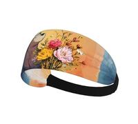 Elastic Sports Headband Hairband HYTTER Little Bear Next to The Bouquet Picture Spandex, Soft, Breathable, Quick-Dry