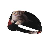Elastic Sports Headband Hairband HYTTER Little Greedy cat Eating Strawberries Picture Spandex, Soft, Breathable, Quick-Dry