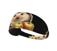 Elastic Sports Headband Hairband HYTTER Little Hedgehog who Loves to eat Apples Picture Spandex, Soft, Breathable, Quick-Dry