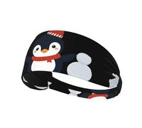 Elastic Sports Headband Hairband HYTTER Little Penguin Making a Snowman Picture Spandex, Soft, Breathable, Quick-Dry