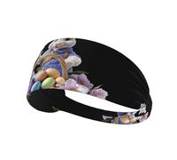 Elastic Sports Headband Hairband HYTTER Little Rabbit Decorating Easter Eggs Picture Spandex, Soft, Breathable, Quick-Dry