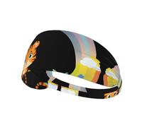 Elastic Sports Headband Hairband HYTTER Little Tiger Sitting on a Rainbow Picture Spandex, Soft, Breathable, Quick-Dry