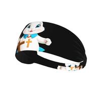 Elastic Sports Headband Hairband HYTTER Little White Rabbit Holding a Cross Picture Spandex, Soft, Breathable, Quick-Dry