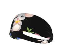 Elastic Sports Headband Hairband HYTTER Mouse Eating Flowers in The Garden Picture Spandex, Soft, Breathable, Quick-Dry