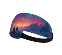 Elastic Sports Headband Hairband HYTTER Penguin Under The Aurora Picture Spandex, Soft, Breathable, Quick-Dry