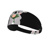 Elastic Sports Headband Hairband JKIEGOQ Koala Holding a Bouquet of Flowers Printed Spandex, Soft, Breathable, Quick-Dry