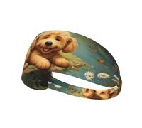 Elastic Sports Headband Hairband JKIEGOQ Puppy Lying On The Water's Edge Printed Spandex, Soft, Breathable, Quick-Dry