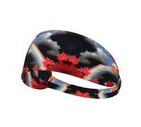 Elastic Sports Headband Hairband JKIEGOQ Rainbow Passing Through Maple Leaves Printed Spandex, Soft, Breathable, Quick-Dry
