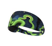 Elastic Sports Headband Hairband LAABBE Green snake in the starry sky Printed Quick Drying, Moisture Wicking