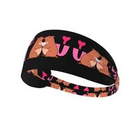 Elastic Sports Headband Hairband LAABBE I love you pink capybara Printed Quick Drying, Moisture Wicking