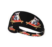 Elastic Sports Headband Hairband LAABBE Kitten basking in the sun on a chair Printed Quick Drying, Moisture Wicking
