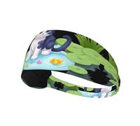 Elastic Sports Headband Hairband LAABBE Kitten by the fish pond Printed Quick Drying, Moisture Wicking