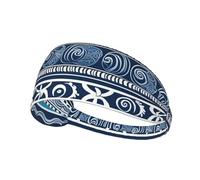 Elastic Sports Headband Hairband MJHKXLJ Blue Polynesian Maori Tribal Pattern Printing Spandex, Soft, Breathable, Quick-Dry