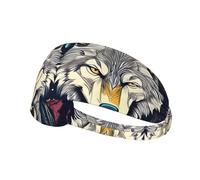 Elastic Sports Headband Hairband MJHKXLJ Two Wolves Printing Spandex, Soft, Breathable, Quick-Dry