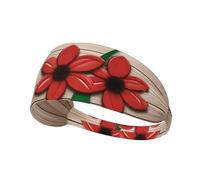Elastic Sports Headband Hairband MJHKXLJ Wooden Board Red Flower Printing Spandex, Soft, Breathable, Quick-Dry