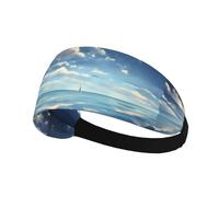 Elastic Sports Headband Hairband MSRHIUEF White Clouds Over The sea Printed Athletic Band for Women, Men