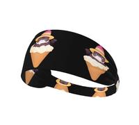 Elastic Sports Headband Hairband WHJSHOP Fat cat Sitting on ice Cream Stamp Spandex, Soft, Breathable, Quick-Dry