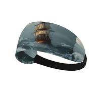 Elastic Sports Headband Hairband XBKGOHA A ship in the storm Printed Soft, Breathable, Quick-Dry