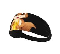 Elastic Sports Headband Hairband XBKGOHA Little squirrel eating corn Printed Soft, Breathable, Quick-Dry