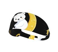 Elastic Sports Headband Hairband XBKGOHA Little white bear on the golden crescent moon Printed Soft, Breathable, Quick-Dry