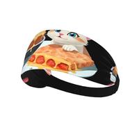 Elastic Sports Headband Hairband XBKGOHA The little cat seeing the delicious food Printed Soft, Breathable, Quick-Dry