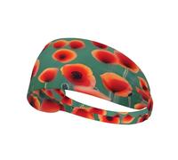 Elastic Sports Headband Hairband YYHHAOFA A bright red poppy field Printing Soft, Breathable, Quick-Dry