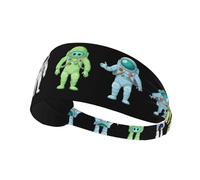 Elastic Sports Headband Hairband YYHHAOFA Astronauts and Aliens Pattern Athletic Band for Women, Men